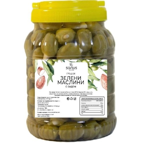 Sanus Green olives with almond 1kg-500x500